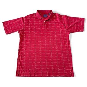 Alan Flusser Men's Large Red Plaid Double Mercerized‎ Cotton Polo Shirt Classic
